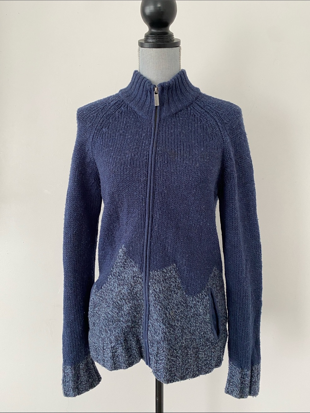 Horny Toad Navy Blue Merino & Lamb’s Wool Zip Sweater Cardigan Sz L Granola Girl